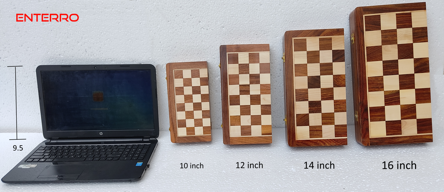 16" x 16" ENTERRO™ Wooden Foldable Magnetic Chess Board Set - King Size 3" high - Premium Handcrafted